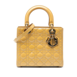 Christian Dior B Dior Yellow Mustard Patent Leather Leather Medium Patent Cannage Lady Dior Italy