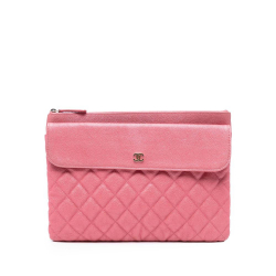 Chanel AB Chanel Pink Caviar Leather Leather Medium CC Quilted Caviar Flap Cosmetic Case Italy