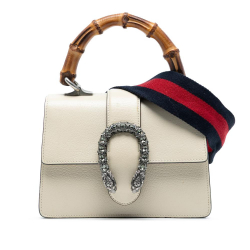 Gucci B Gucci White Ivory Calf Leather Mini Bamboo Dionysus Web Satchel Italy