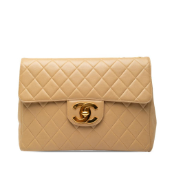 Chanel B Chanel Brown Beige Lambskin Leather Leather Jumbo XL Classic Lambskin Single Flap France