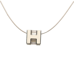 Hermès B Hermès White Ivory with Silver Enamel Other Palladium Plated Cage dH Cube Necklace France