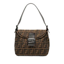 Fendi B Fendi Brown Canvas Fabric Zucca Double Flap Mamma Italy
