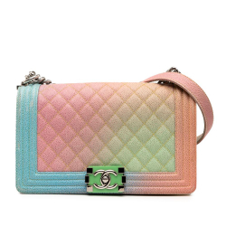 Chanel B Chanel Pink with Multi Caviar Leather Leather Old Medium Quilted Caviar Rainbow Boy Flap Italy