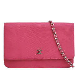 Chanel B Chanel Pink Dark Pink Calf Leather CC Lizard Embossed skin Wallet On Chain Italy