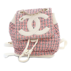 Chanel AB Chanel Red Indian Red with White Ivory Tweed Fabric and Lambskin CC Mania Backpack Italy