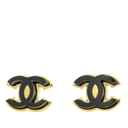 Chanel AB Chanel Gold with Black Gold Plated Metal Enamel CC Push Back Earrings Italy