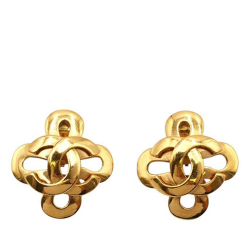 Chanel B Chanel Gold Gold Plated Metal CC Clover Clip On Earrings France
