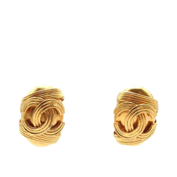 Chanel B Chanel Gold Gold Plated Metal CC Clip On Earrings France