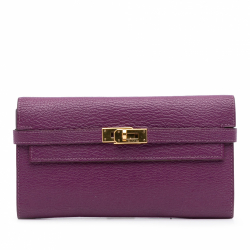 Hermès Kelly Chèvre Mysore Leather Long Wallet Anemone