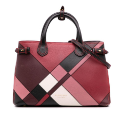 Burberry B Burberry Red with Black Calf Leather Medium Patchwork and House Check Banner Satchel Italy