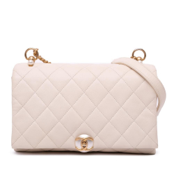 Chanel AB Chanel White Ivory Calf Leather Small Quilted skin Pearl CC Accordion Flap Italy