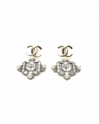 Chanel Coco Mark Rhinestone Dangling Earrings