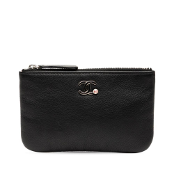 Chanel AB Chanel Black Calf Leather CC Grained skin Zip Pouch Italy