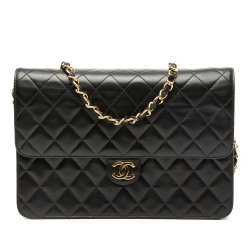 Chanel B Chanel Black Lambskin Leather Leather Medium CC Quilted Lambskin Single Flap France