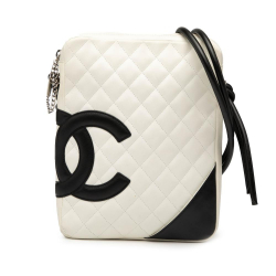 Chanel AB Chanel White with Black Lambskin Leather Leather Lambskin Cambon Ligne Crossbody Italy