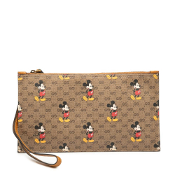 Gucci AB Gucci Brown Coated Canvas Fabric Disney Micro GG Mickey Mouse Pouch Italy