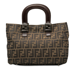 Fendi B Fendi Brown Canvas Fabric Small Zucca Twins Tote Italy