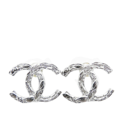 Chanel AB Chanel Silver Silver Metal Plated CC Push Back Earrings Italy