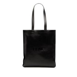 Fendi B Fendi Black Calf Leather Embossed Logo Shopper Tote Italy