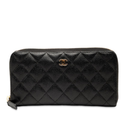 Chanel AB Chanel Black Caviar Leather Leather CC Quilted Caviar Zip Around Long Wallet Spain