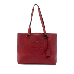 Prada B Prada Red Calf Leather Vitello Daino Canapa Logo Tote Turkey