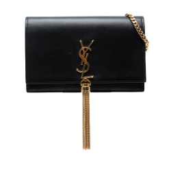 Saint Laurent B Saint Laurent Black Calf Leather Smooth skin Monogram Kate Tassel Chain Wallet Italy