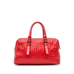 Bottega Veneta B Bottega Veneta Red Nappa Leather Leather Nappa Intrecciato Boston Bag Italy