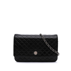 Chanel B Chanel Black Lambskin Leather Leather CC Quilted Lambskin Wallet On Chain Italy