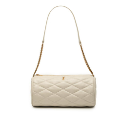Saint Laurent B Saint Laurent White Lambskin Leather Leather Small Quilted Lambskin Sade Tube Bag Italy