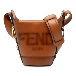 Fendi B Fendi Brown Calf Leather Debossed Logo Bucket Bag Italy