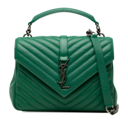 Saint Laurent Green Sheepskin Leather Leather Medium Quilted Chevron Sheepskin College Satchel Italy