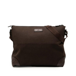 Gucci B Gucci Brown Dark Brown Canvas Fabric Guccissima Trimmed Crossbody Italy
