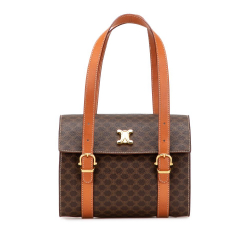 Celine B Celine Brown Coated Canvas Fabric Macadam Triomphe Blason Handbag Italy