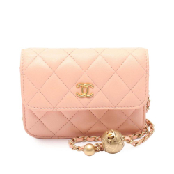Chanel AB Chanel Pink Light Pink Lambskin Leather Leather Mini Lambskin Pearl Crush Clutch On Chain Italy
