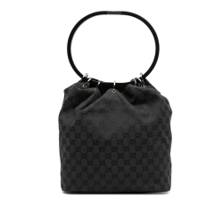 Gucci B Gucci Black Canvas Fabric GG Ring Handbag Italy
