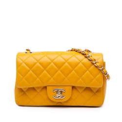 Chanel B Chanel Yellow Mustard Lambskin Leather Leather Mini Rectangular Classic Lambskin Single Flap Italy
