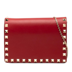 Valentino AB Valentino Red Calf Leather Rockstud Chain Pouch Italy
