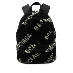 Balenciaga B Balenciaga Black Polyester Fabric Small Faux Fur Diagonal Logo Everyday Backpack Italy