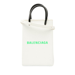 Balenciaga B Balenciaga White Calf Leather Mini skin Logo Shopping Phone Holder Italy
