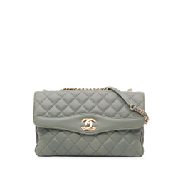 Chanel B Chanel Green Lambskin Leather Leather Large Quilted Lambskin Daily Companion Flap Italy
