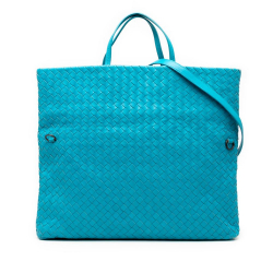 Bottega Veneta B Bottega Veneta Blue Aqua Nappa Leather Leather Nappa Intrecciato Fold Over Tote Italy
