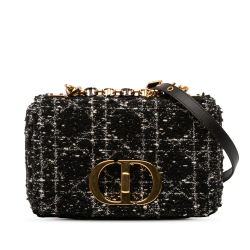 Christian Dior AB Dior Black Tweed Fabric Small Macrocannage Caro Bag Italy