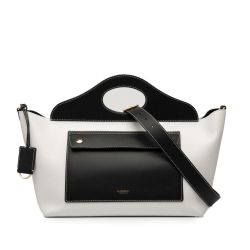 Burberry AB Burberry White with Black Calf Leather Medium Bicolor Soft Pocket Satchel Italy