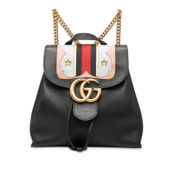 Gucci AB Gucci Black Calf Leather GG Marmont Web Heart Backpack Italy
