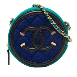 Chanel AB Chanel Blue with Green Cotton Fabric Tricolor Jersey CC Filigree Round Crossbody Italy