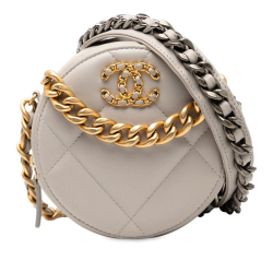 Chanel AB Chanel Brown Taupe Lambskin Leather Leather Lambskin 19 Round Clutch with Chain Italy