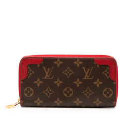 Louis Vuitton B Louis Vuitton Brown with Red Monogram Canvas Fabric Monogram Retiro Zippy Wallet France