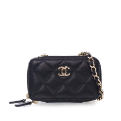 Chanel AB Chanel Black Lambskin Leather Leather Mini Lambskin Trendy CC Cardholder With Chain Italy