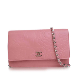 Chanel B Chanel Pink Lambskin Leather Leather CC Embossed Lambskin Camellia Wallet On Chain France