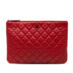 Chanel B Chanel Red Lambskin Leather Leather Medium Quilted Lambskin O Case Clutch Italy
